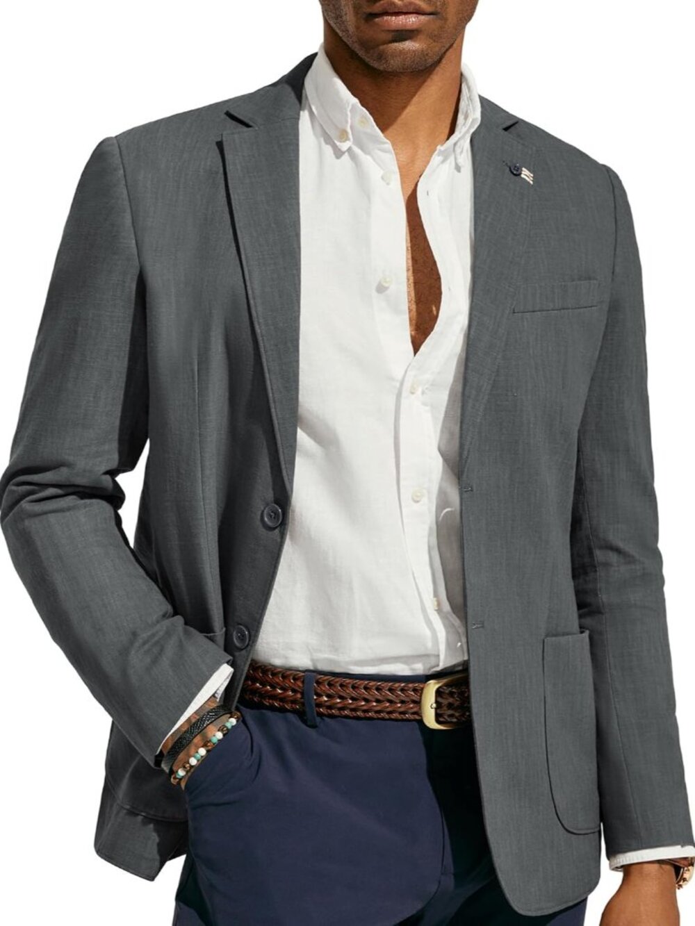 Mens Casual Blazer Lightweight Linen Unlined Sport Coat